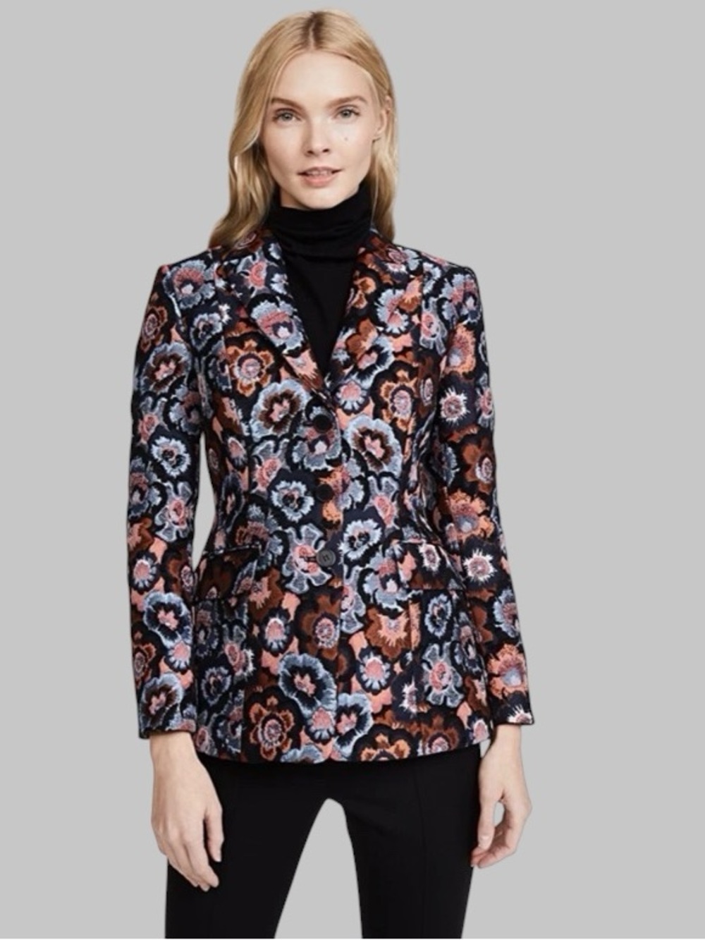 THEORY Floral Jacquard Riding Jacket Blazer 4 Multi Italian Woven - Picture 4 of 16